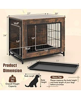 Dog Crate Furniture with Double Lockable Doors and Removable Pull-Out Tray