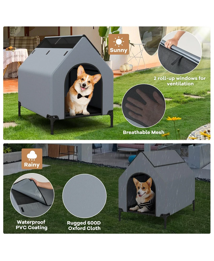 Elevated Pet House for Outdoors with Ventilated Windows – Waterproof and Comfortable Pet Shelter