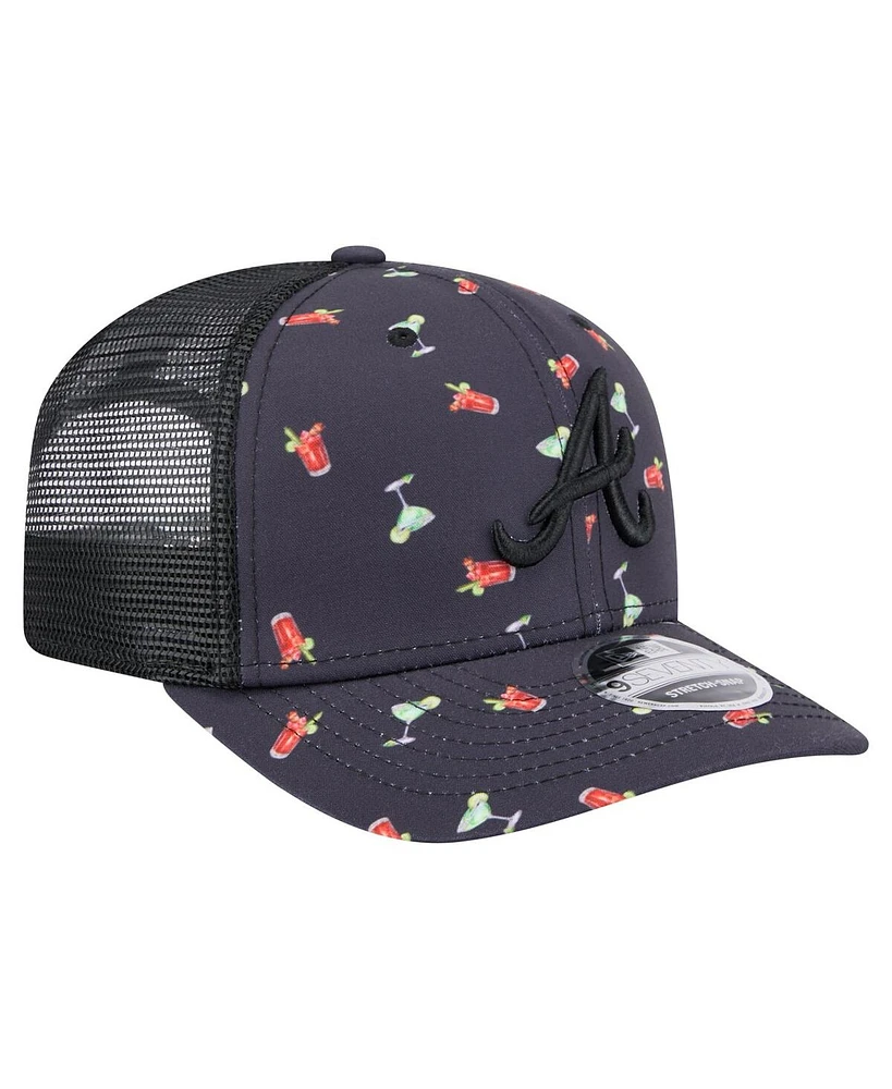 New Era Men's Black Atlanta Braves Adventure Drinks Pattern 9SEVENTY Stretch-Snap Hat