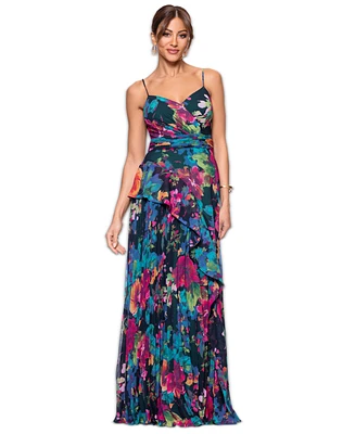 Xscape Women's Floral-Print Sweetheart-Neck Gown