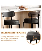Dyhome 24 inches Bar Stools Set of 2, Counter Height Bar Stools with Leather Pad Wood Back, Leather Upholstered Barstools for Kitchen Island, Cafe