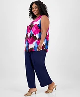 Jones New York Plus Size Printed Pleated Top