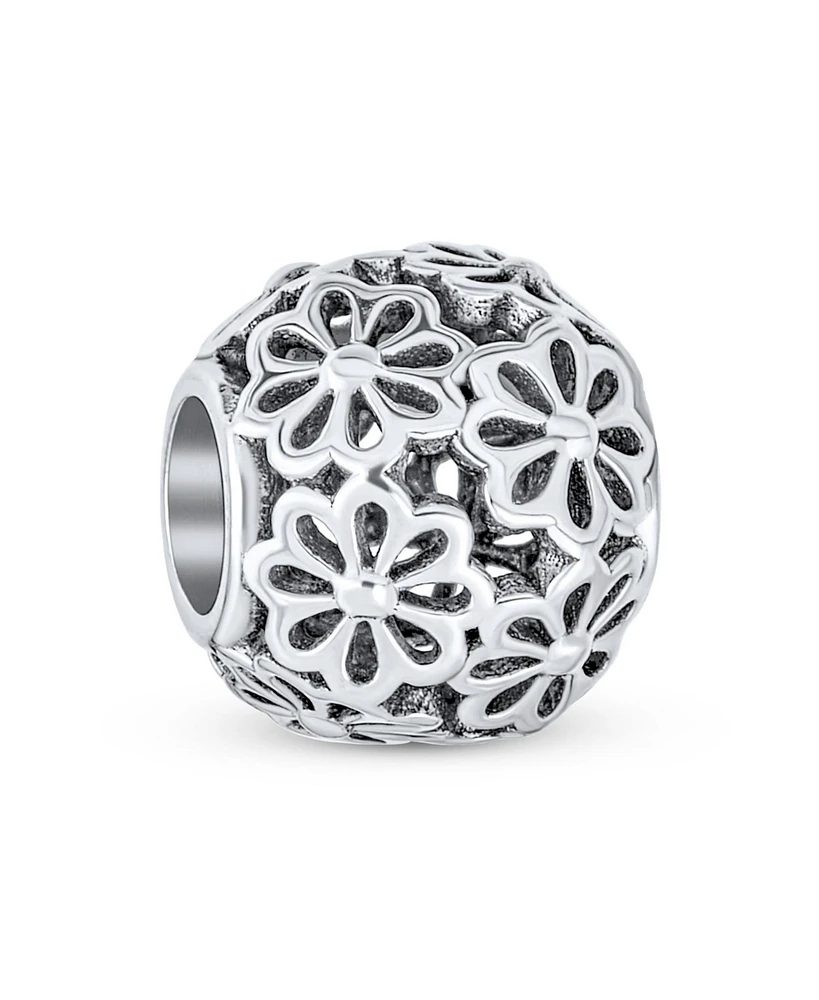 Bling Jewelry Set of 2 Sis and Heart Flower Filigree Round Bouquet Barrel Charm Bead Silver