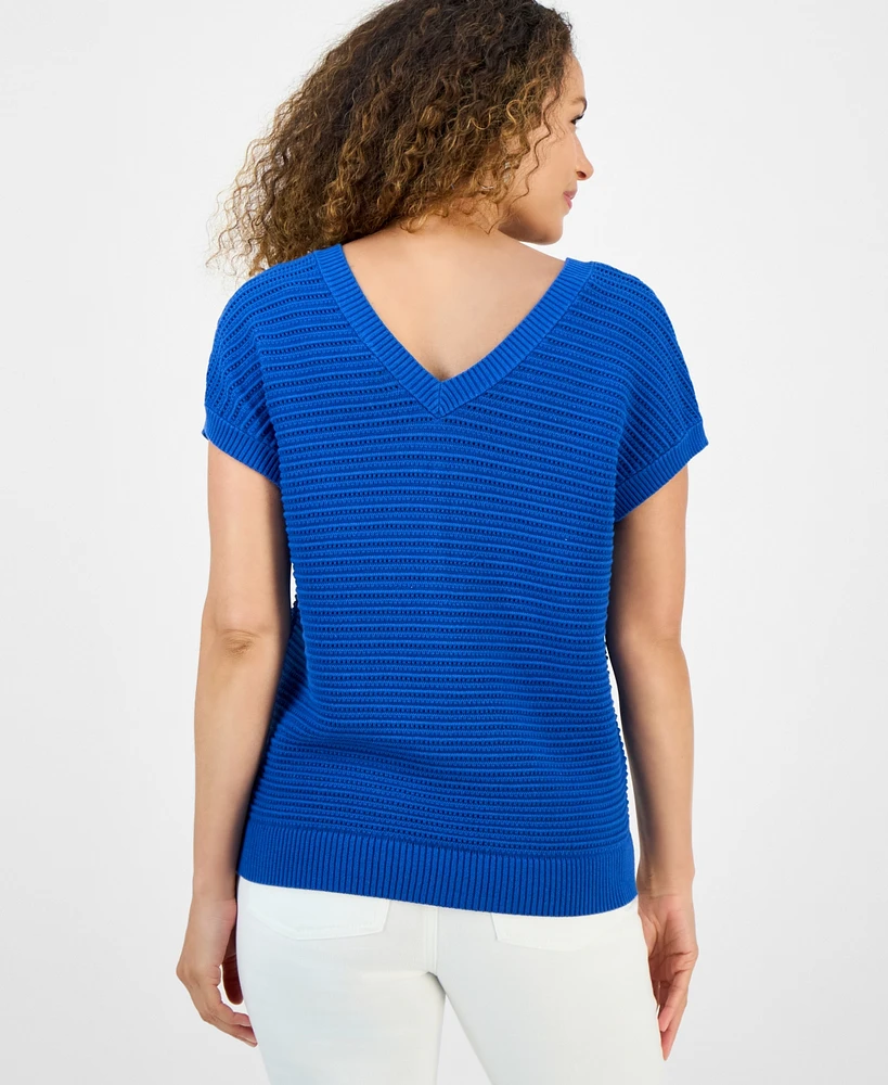Style & Co Petite Cotton Double V-Neck Sweater, Exclusively at Macy's
