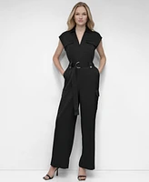 Dkny Women's Cap-Sleeve Belted Cargo Jumpsuit
