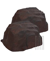 Outdoor Low-Profile Polyresin Landscape Rock Septic Cover with Stakes