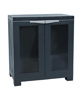 Versatile Plastic Storage Cabinet with Adjustable Shelf and 2 Windows - Charcoal - 25.5"