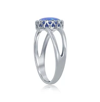 Sterling Silver Round Blue Inlay Synthetic Opal Open Band Ring