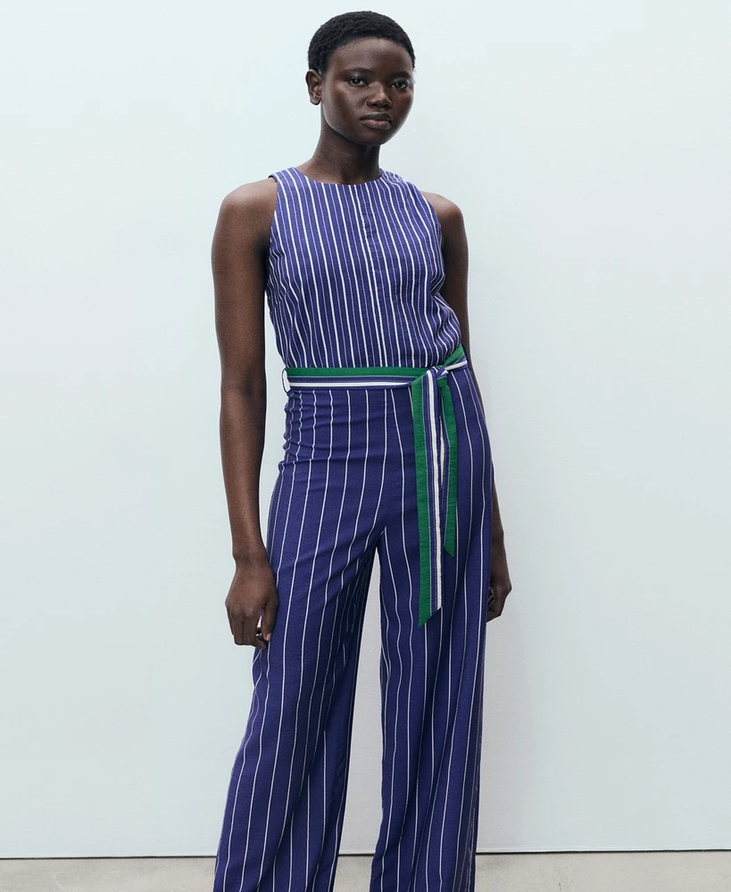 Mango Women's Belt Striped Jumpsuit