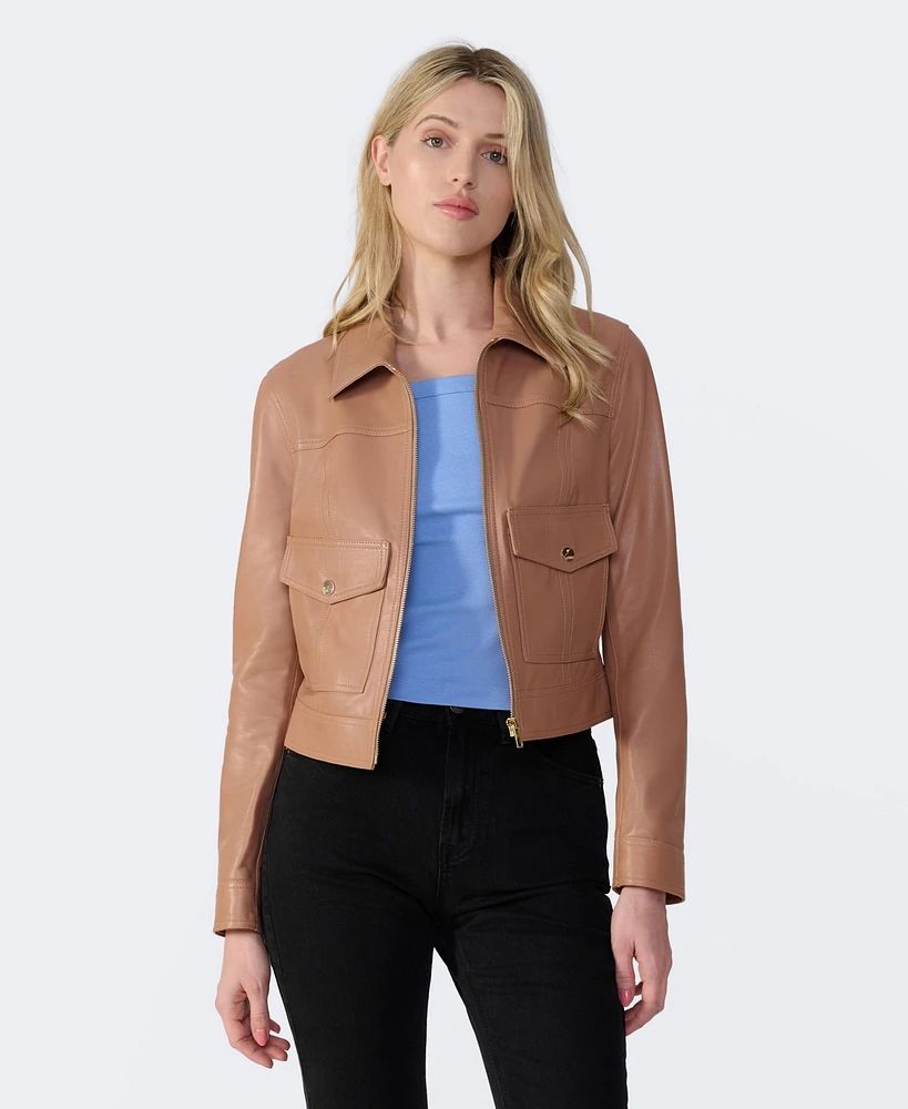 Furniq Uk Women's Bomber Leather Jacket, Created for Macy's