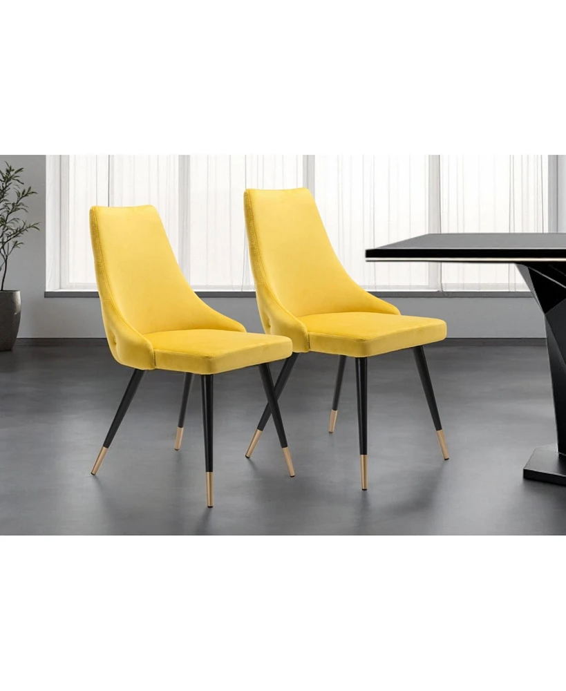 Set of Two Tufted Upholstered Velvet Windsor Back Dining Side Chairs