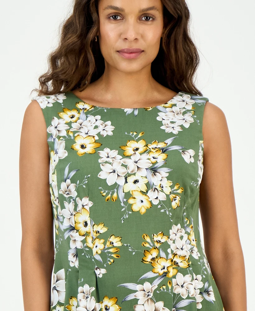 Connected Petite Floral Pintuck Sleeveless Mini Dress
