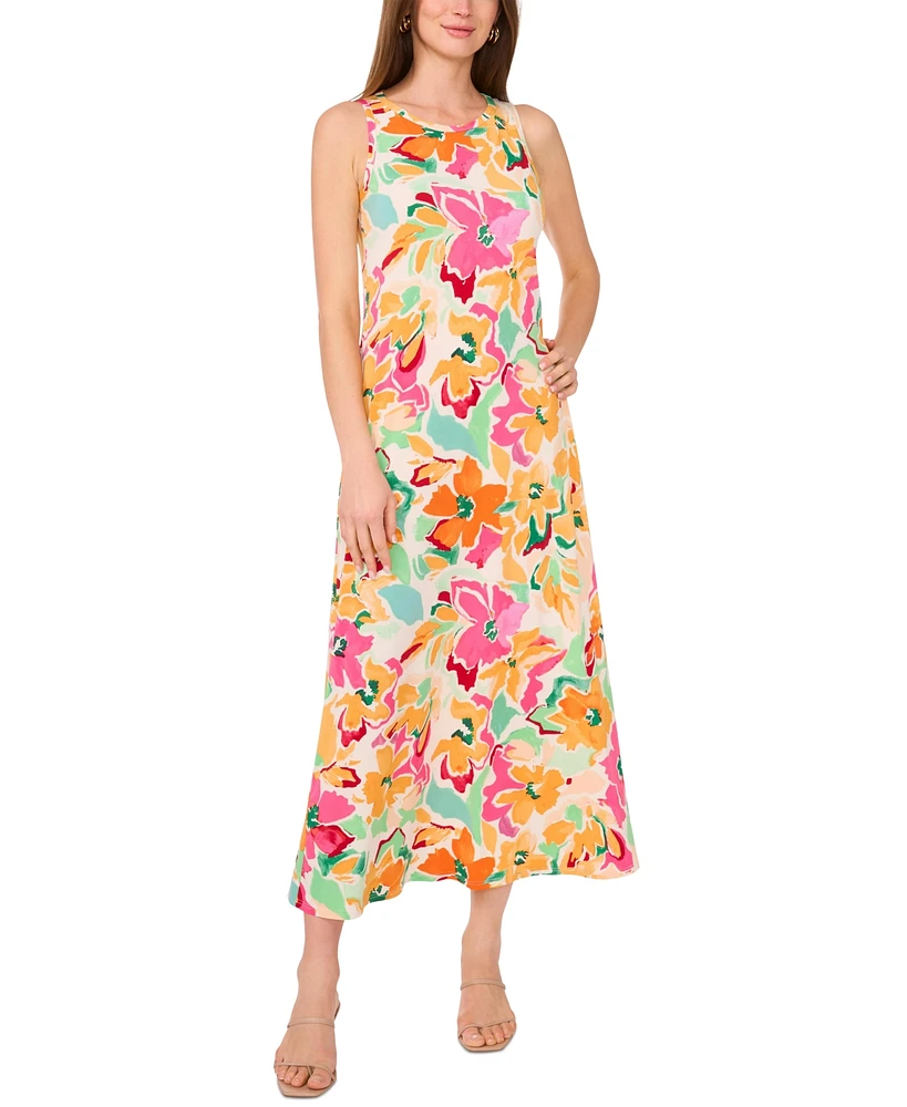 Vince Camuto Women's Floral Sleeveless Keyhole-Back Crewneck Maxi Dress