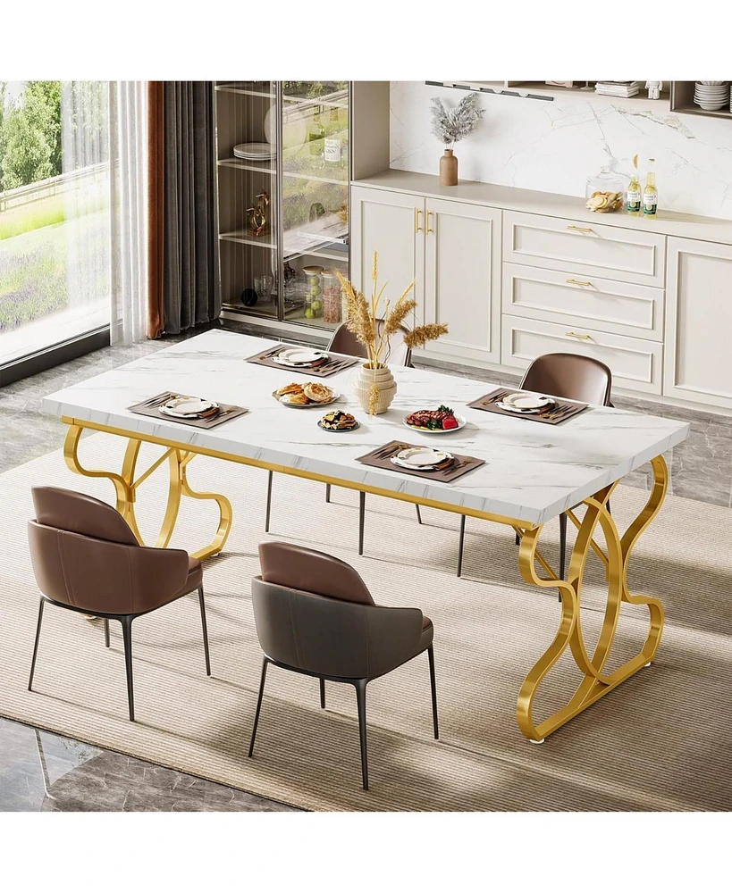 Tribesigns 63-Inch Dining Table for 4-6 People, Rectangular Modern Kitchen Dinner Table for Dining Room, White Faux Marble and Gold