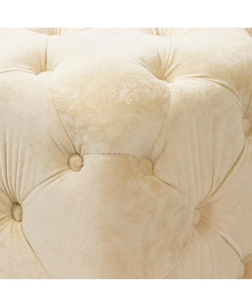 Velvet Upholstered Cube Ottoman with Tufted Design Hidden Storage and Gold Legs Multi Functional Footstool or Accent Seat for Living Room Bedroom-T