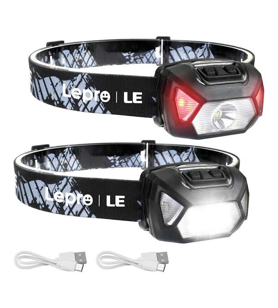 Lepro Headlamp Rechargeable, Led Head Lamp with 6 Modes for Camping & Hiking Gear Essentials, IPX4 Waterproof High Lumen Bright Headlight Flashlights