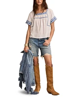 Lucky Brand Women's Embroidered Short-Sleeve Cotton T-Shirt