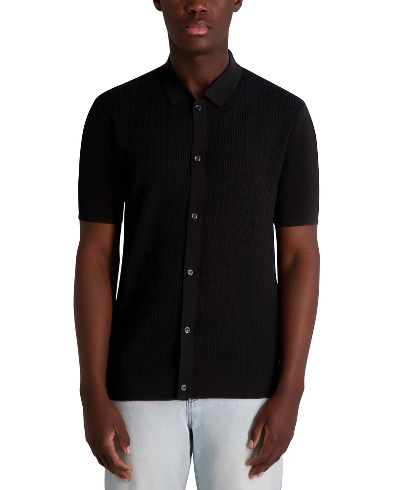 Karl Lagerfeld Paris Men's Knit Cardigan Polo Shirt