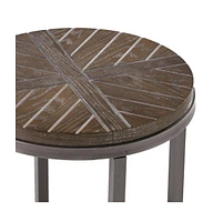 Wood and Iron Round End Table with Shelf for Living Room or Bedroom