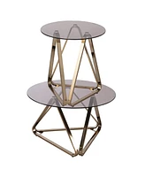 Round Glass and Iron End Table for Modern Home or Office Decor