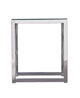 Glass Top Square End Table with Iron Base for Living Room or Lounge