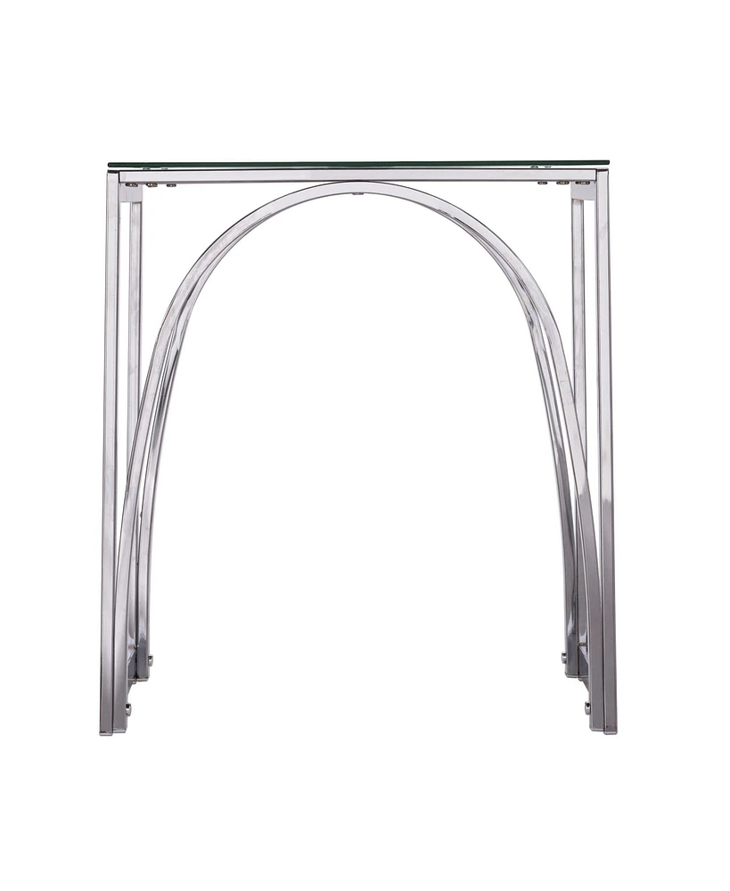 Glass Top Square End Table with Iron Base for Living Room or Lounge