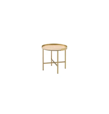 Round End Table with Metal Frame and Wood Top – Modern Industrial Design
