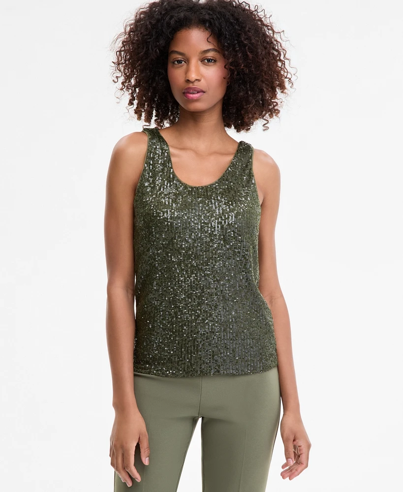 Anne Klein Women's Sequin Double-Scoop Sleeveless Tank