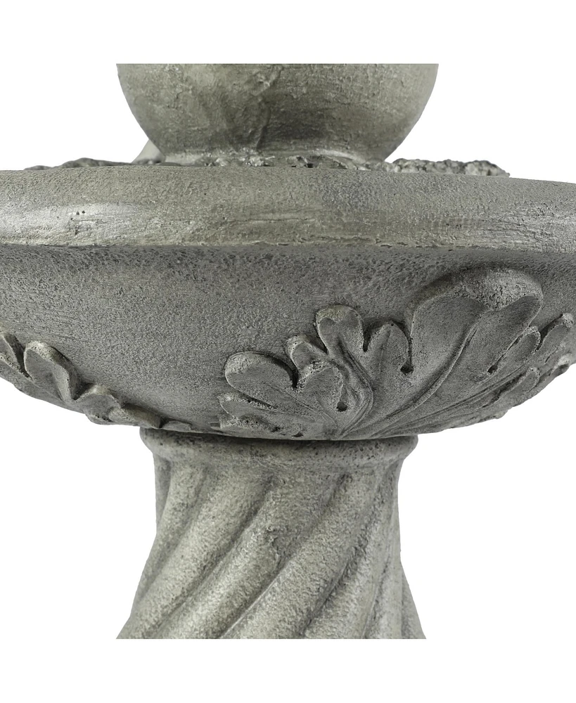 LuxenHome Gray Resin Cherub Birdbath Outdoor Patio Fountain