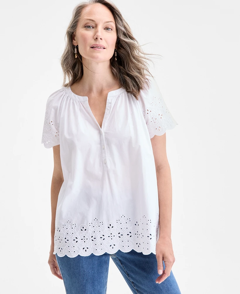 Style & Co Women's Cotton Eyelet Flutter-Sleeve Top, Exclusively at Macy's