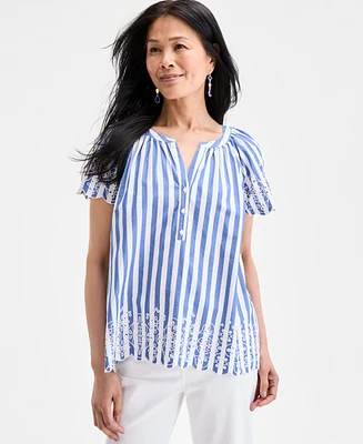 Style & Co Women's Cotton Eyelet Flutter-Sleeve Top, Exclusively at Macy's
