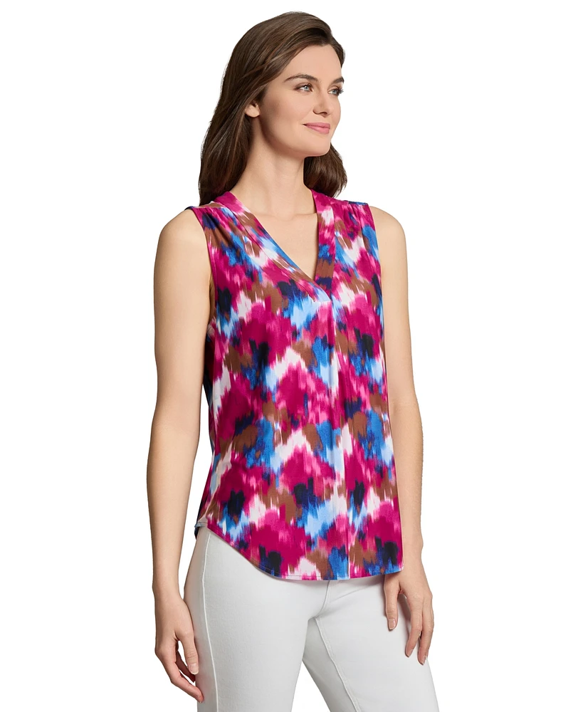 Jones New York Women's Printed Pleat-Front Sleeveless Top