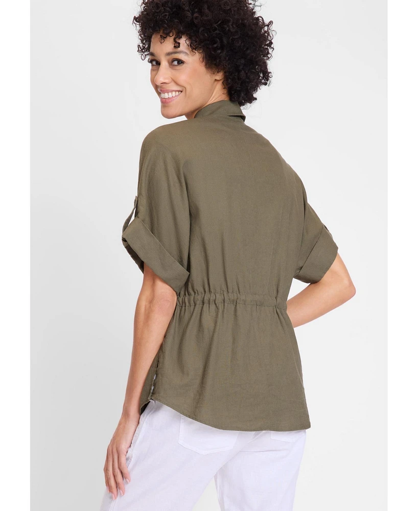 Olsen Women's Camp Shirt Drawstring Waist