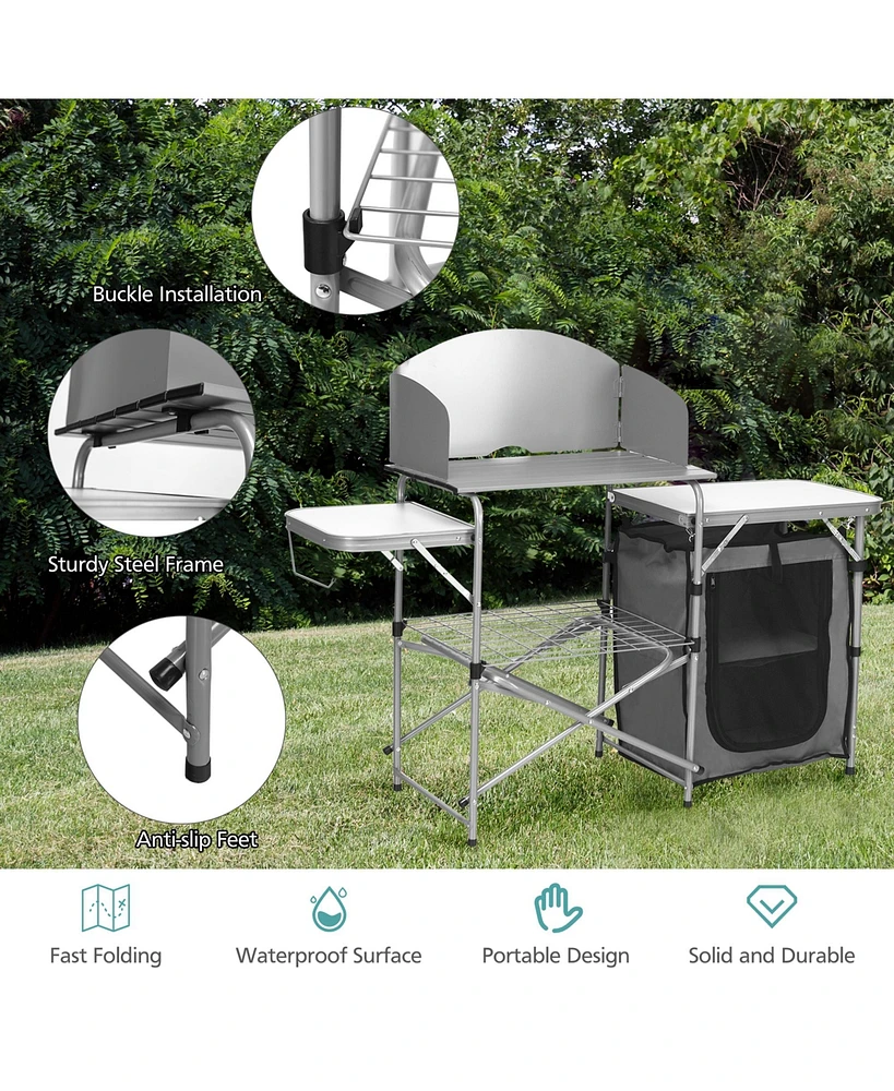 Gymax Folding Outdoor Camping Table Portable Bbq Grill Table w/ Storage Bag