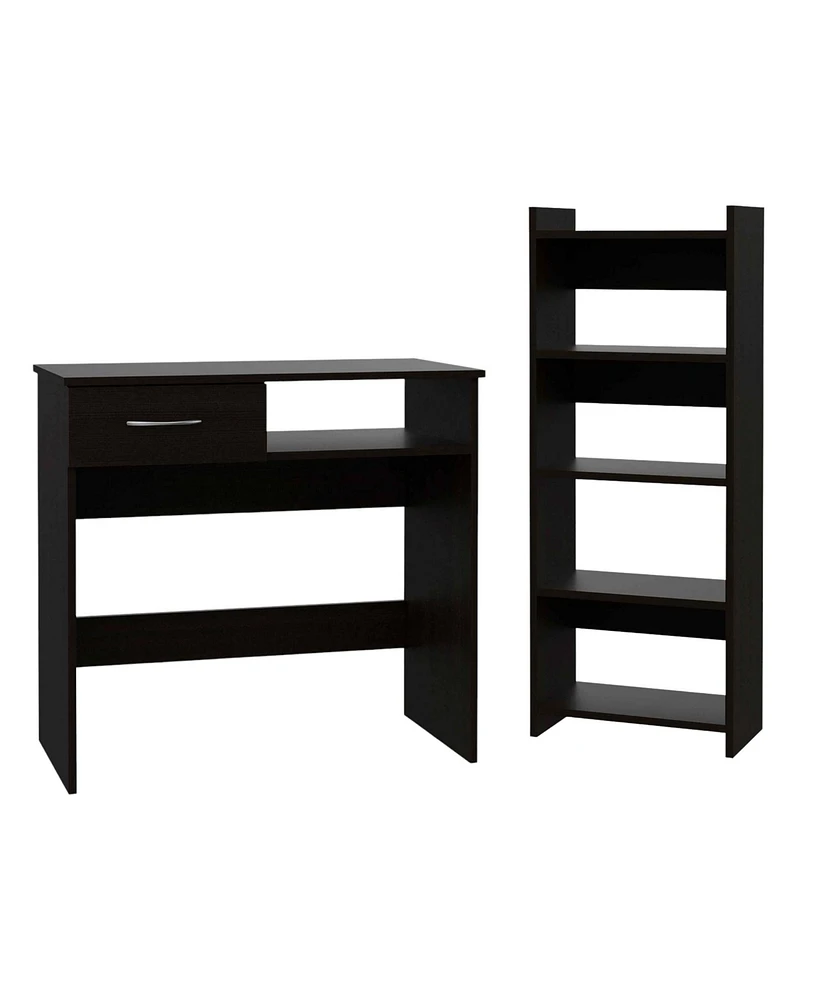 32" Black Computer Desk Desk and Bookshelf Set