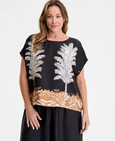 Plus Size Placed Print Boat Neck Caftan Blouse Printed Pull On Wide Leg Pants