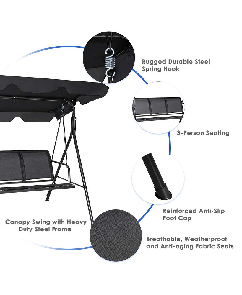 3 Person Steel Frame Patio Swing with Polyester Angle and Adjustable Canopy