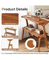 Tribesigns Narrow End Table for Living Room, 2-Tier Slim Sofa Side Table with Solid Wood Legs, Bedside Table, Nightstand for Bedroom