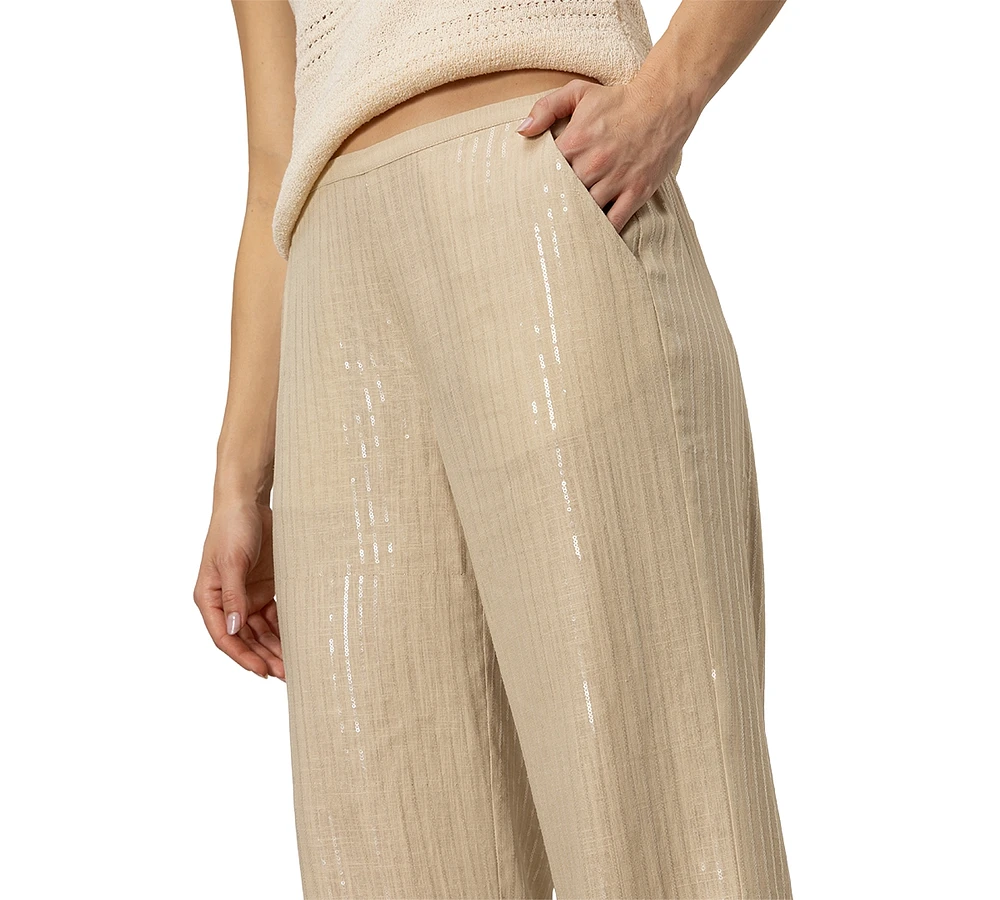 Sanctuary Women's Coastal Sequined-Stripe Wide-Leg Pants