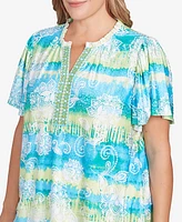Ruby Rd. Plus Size Batik Embroidered Tie Dye Puff Print Top