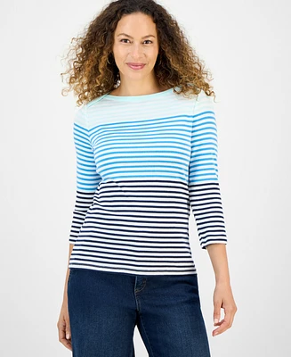 Style & Co Petite Striped Pima Cotton Top, Exclusively at Macy's
