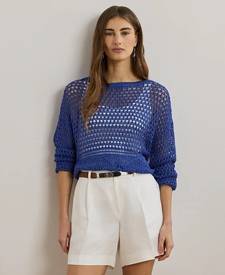 Lauren Ralph Women's Pointelle-Knit Linen-Blend Sweater
