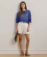 Lauren Ralph Women's Pointelle-Knit Linen-Blend Sweater