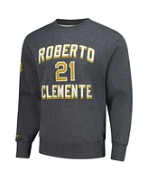 Mitchell & Ness Men's Roberto Clemente Heather Charcoal Pittsburgh Pirates Legends Collection Vintage Logo Name Number Fleece Pullover Sweatshirt