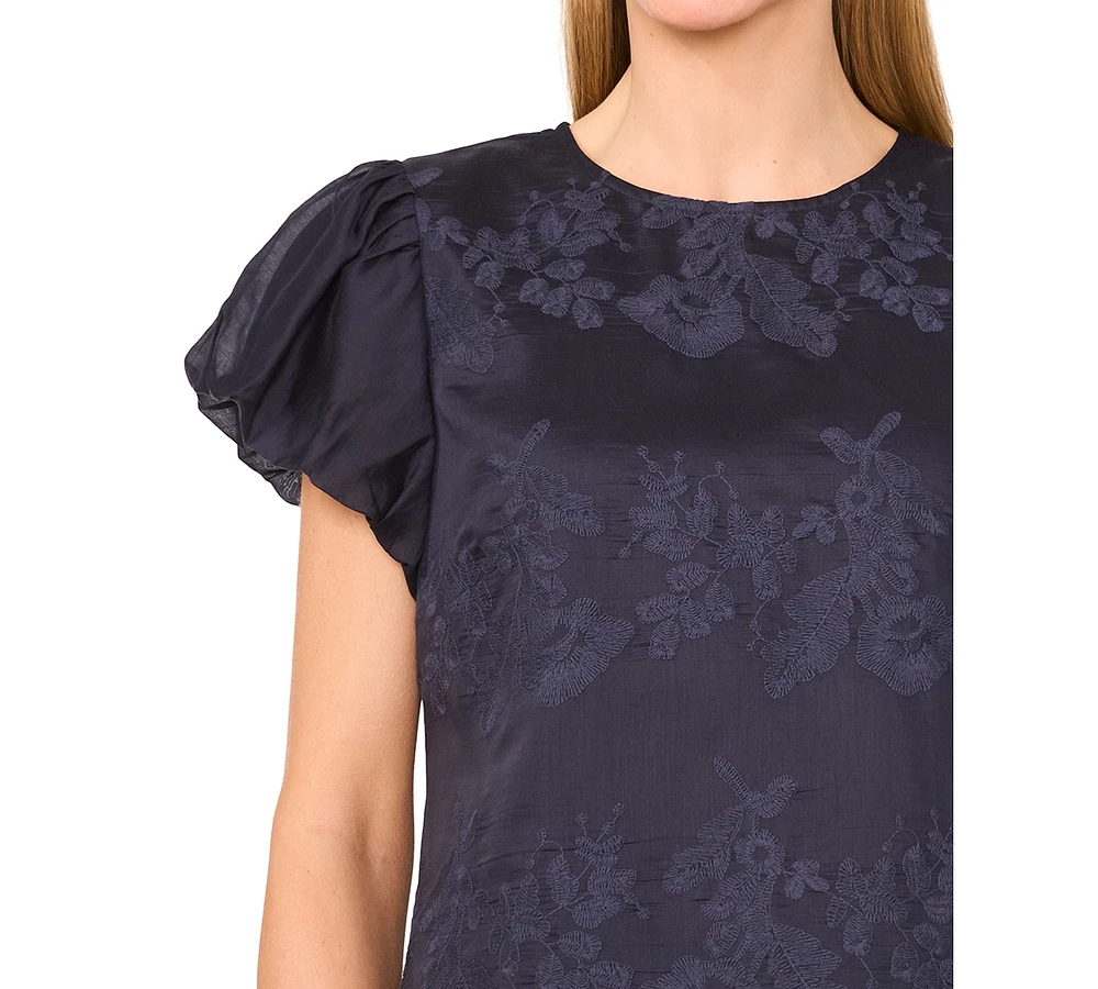 CeCe Women's Embroidered Balloon-Sleeve Crewneck Blouse
