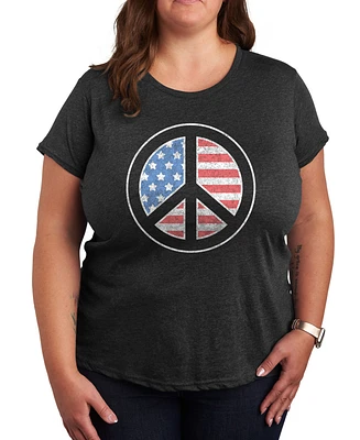 Hybrid Apparel Plus American Flag Peace Sign Graphic Crew Neck T-Shirt