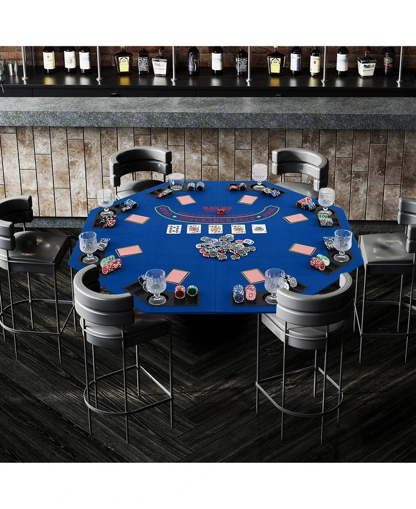 48 Inch 8-Player Foldable Poker Table Top with Carrying Bag and Cup Holders