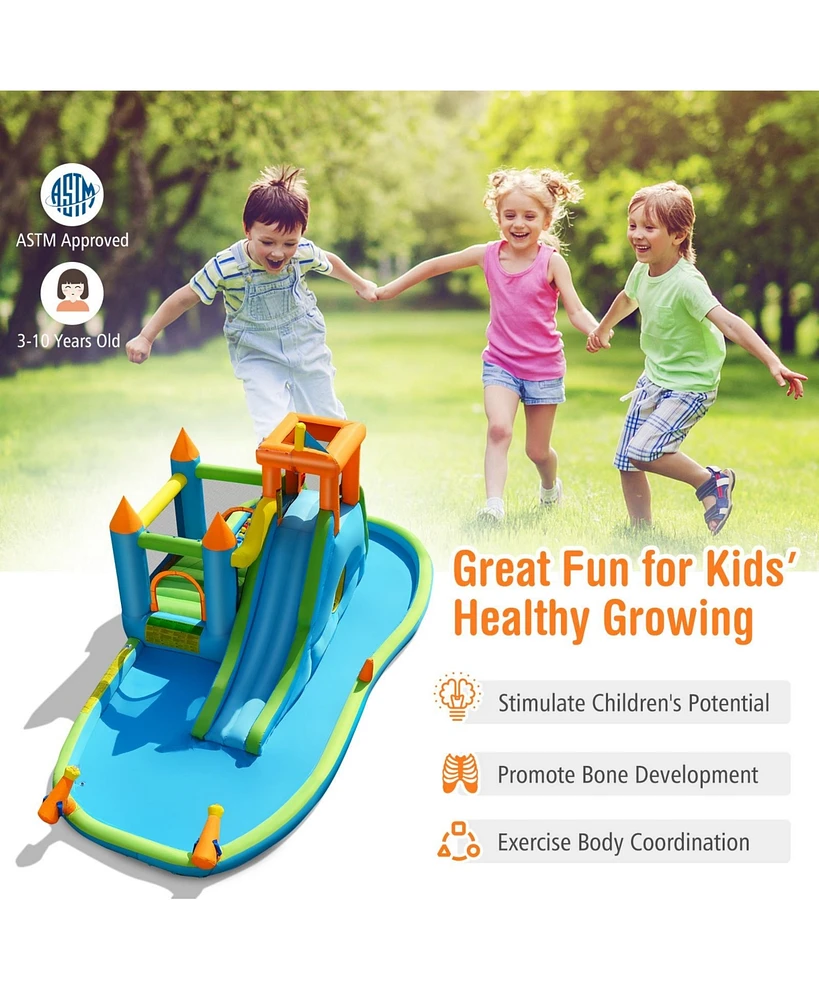 Inflatable Water Slide with Bounce House and Splash Pool without Blower for Kids