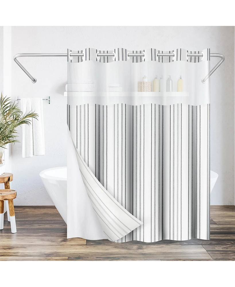 Americanflat 72x75 Hookless Shower Curtain - Grey Abstract Lines Shower Curtain with Sheer Panel, Snap-In Liner, and Grommets