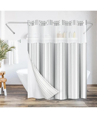 Americanflat 72x75 Hookless Shower Curtain - Grey Abstract Lines Shower Curtain with Sheer Panel, Snap-In Liner, and Grommets